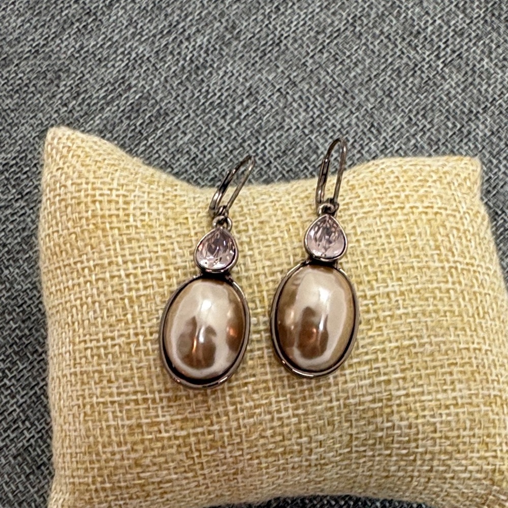 Givenchy Rose Gold Tone Crystal Faux Pearl Drop Earrings